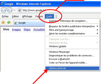menu outils options internet